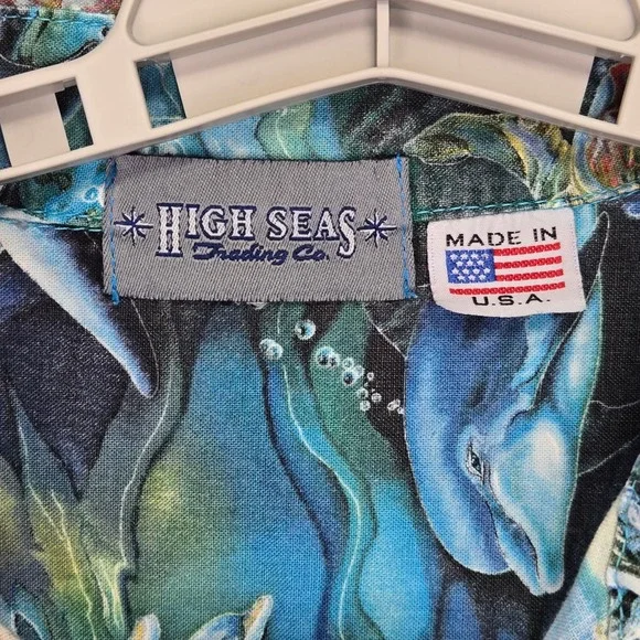 High Seas Trading‎ Co. Ocean Life Dolphin Turtle Orca Fish Hawaiian Shirt XXXL - Picture 2 of 8